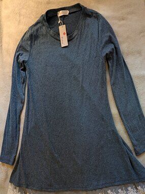 WEKILI Women's New Top S Small Long Sleeve Lace Scoop Neck Tunic Blouse Shirt